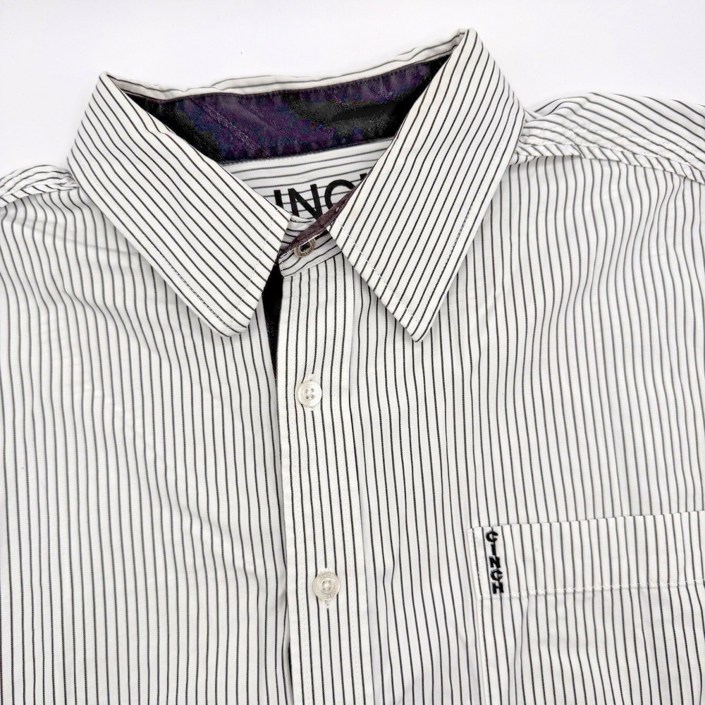 CINCH Modern Western Men's L Black White Striped‎ Cotton Long Sleeve Button Down